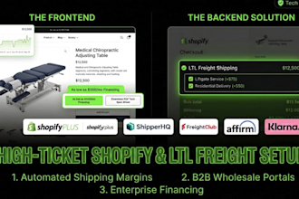 set up shopify b2b and freight shipping for heavy equipment stores