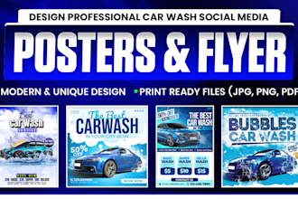 design professional car wash social media posters and flyer