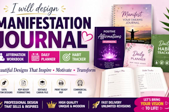 design manifestation journal, affirmation workbook, daily planner, habit tracker