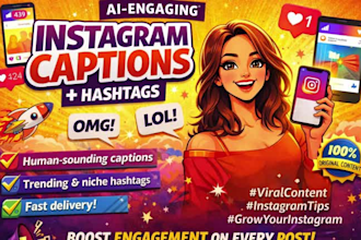 write ai engaging captions and hashtags for instagram facebook tiktok
