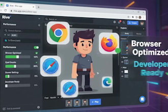 create game character rive animation and interactive state machine for web app