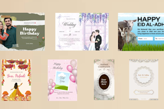 design custom greeting cards for birthday, wedding, eid and events