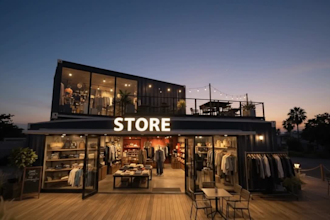 design shipping container retail store with corona rendering
