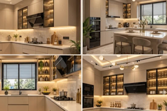 create modular kitchen with detailing 4k quality renders 24 hours