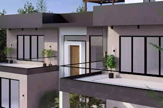 design modern house exterior facade and create photorealistic 3d render