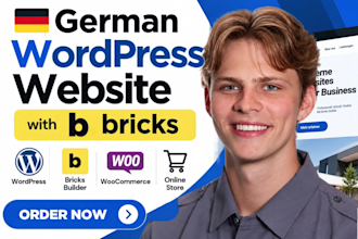 create german wordpress website and german woocommerce store with bricks builder