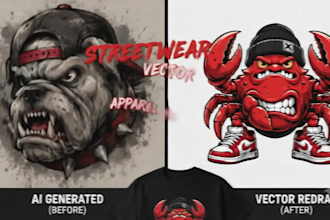 redraw ai streetwear artwork into clean print ready vector