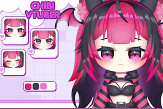 draw cute chibi vtuber anime character model, live2d vtuber chibi avatar emotes