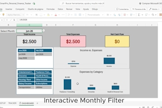 provide an interactive excel financial dashboard for income and expense tracking