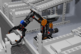 create 3d factory warehouse automation, 3d robotic assembly line animation