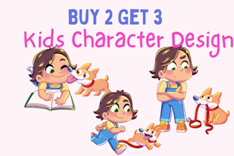 draw kids character design for children book illustration
