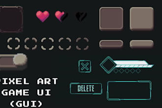 do pixel ui design, menu hub icon props items, gui, tileset, pixel art ui
