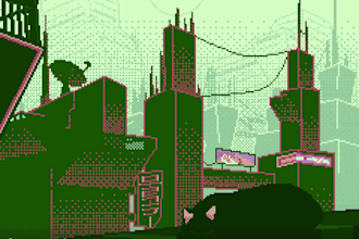 make a cyberpunk pixel art animation city scape