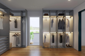 do interior rendering wardrobe, fireplace, closet, cabinet