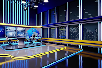 design 3d tv studio design, radio studio, virtual studio, youtube, news studio