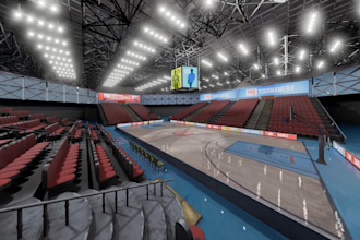 render cgi 3d sports complex stadium yoga gym, sport court, 3d pickleball court