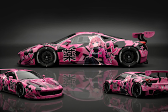 do itasha car wrap design, vehicle, van and racing wrap