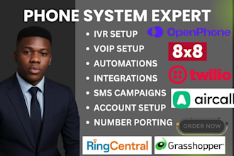 do IVR phone system setup for ringcentral, twilio, 8x8, grasshopper, aircall