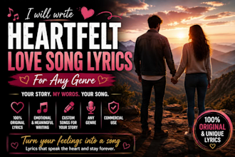 write emotional love song lyrics for any genre professionally