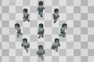pixel art character, pixel art sprite sheet and animation, 8 direction topdown