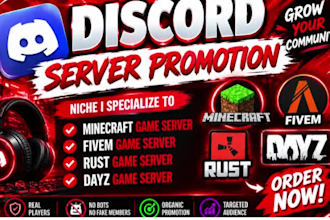 fivem server, minecraft server promotion, dayz, rust, discord server promotion