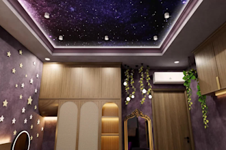 create a kids bedroom interior design with furniture shopping list