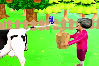 create joyful funny 3d animal fountain crossing animation