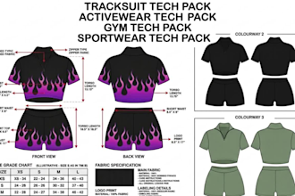 create activewear tech pack, hoodie tech pack, and tracksuit tech pack