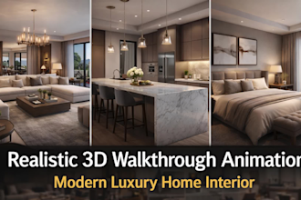 do 3d walkthrough animation for living room kitchen bedrooms