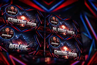 design animated twitch overlay, kick stream overlay package, logo emotes panels