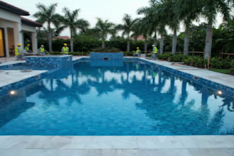 create a cinematic swimming pool construction timelapse and completion video