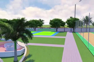 develop cgi urban park, leisure plaza, city oasis,  recreational facility render