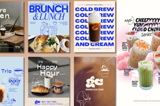design aesthetic social media posts, branding, menu for your cafe or restaurant