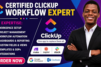 setup your clickup workspace, project management and clickup workflow automation