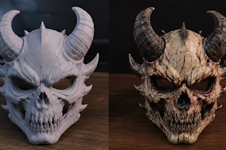 sculpt a realistic 3d demon skull mask 3d cosplay mask, 3d head mask printing