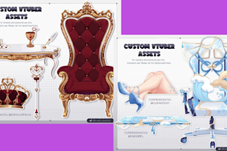 design custom vtuber assets, interactable props, and desk overlays