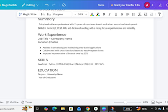 provide editable canva CV template for entry level and professional resumes