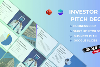 design investor pitch deck, start up pitch deck, business plan and presentation