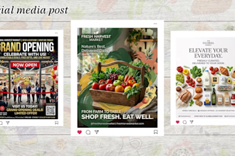 design grocery store flyers and social media graphics