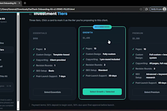 deliver HTML5 client onboarding dashboard for web designers