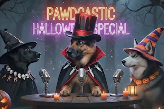 create ai talking dog christmas greetings, ai podcast, ai funny dog videos