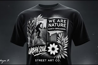 create black and white grunge skater t shirt design