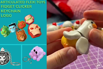 custom 3d keychain, 3d logo, fidget clicker, flexi toy for 3d printing in 24hr