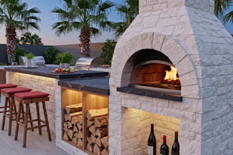 design outdoor kitchen BBQ patio with photorealistic 3d rendering