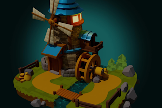 do stylized lowpoly 3d character and scene rigged for games