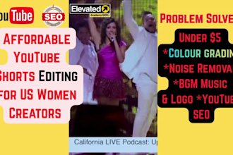 affordable youtube SEO shorts edit for US women under 5 dollar