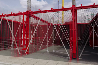 create cinematic 3d construction animation, building sequence and site logistics