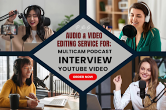 edit sync upload podcast audio video multicam, corporate interview youtube video