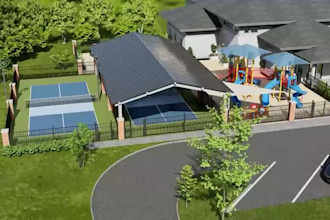 skp 3d apartment building,exterior play area,landscape design,aerial view render