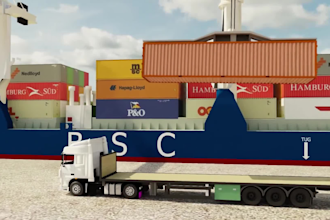 create 3d port terminal, shipping and logistics animation